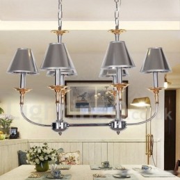 Lustre moderno contemporâneo cromado estilo vela de 6 luzes