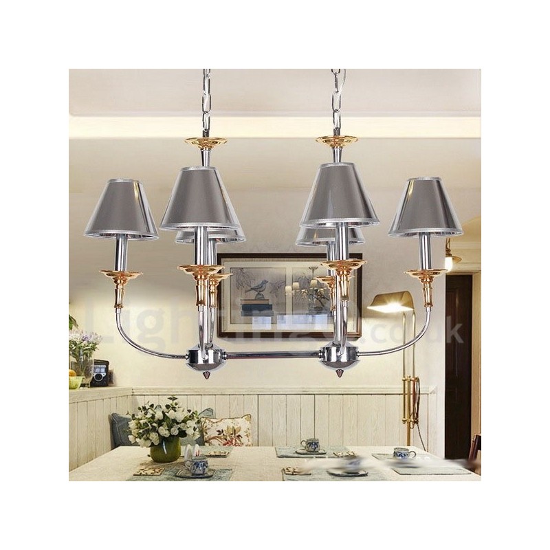 Lustre moderno contemporâneo cromado estilo vela de 6 luzes