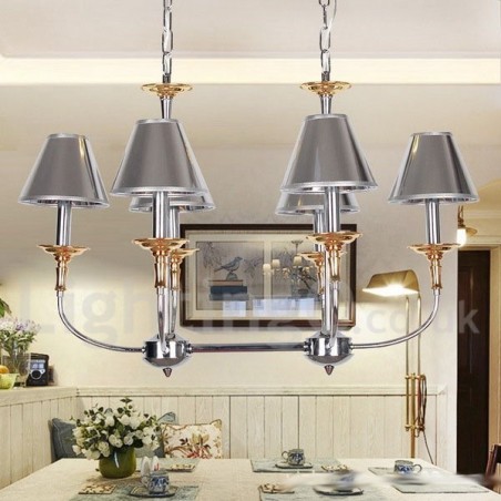 Lustre moderno contemporâneo cromado estilo vela de 6 luzes Lustre moderno contemporâneo cromado estilo vela de 6 luzes
