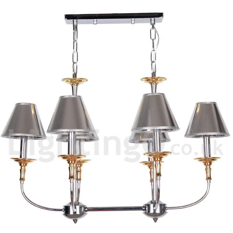 Lustre moderno contemporâneo cromado estilo vela de 6 luzes