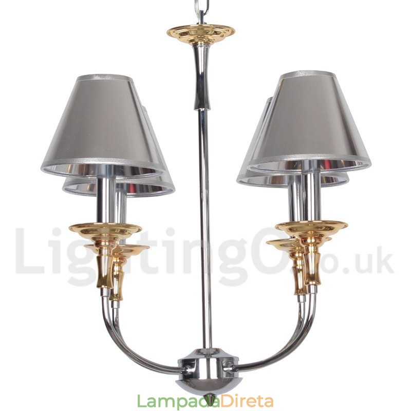 Lustre moderno contemporâneo estilo vela cromado de 4 luzes