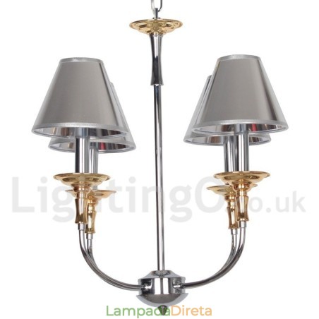 Lustre moderno contemporâneo estilo vela cromado de 4 luzes Lustre moderno contemporâneo estilo vela cromado de 4 luzes