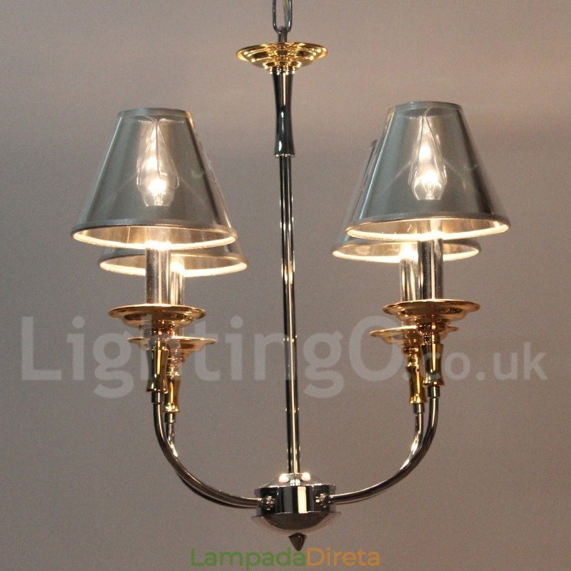 Lustre moderno contemporâneo estilo vela cromado de 4 luzes