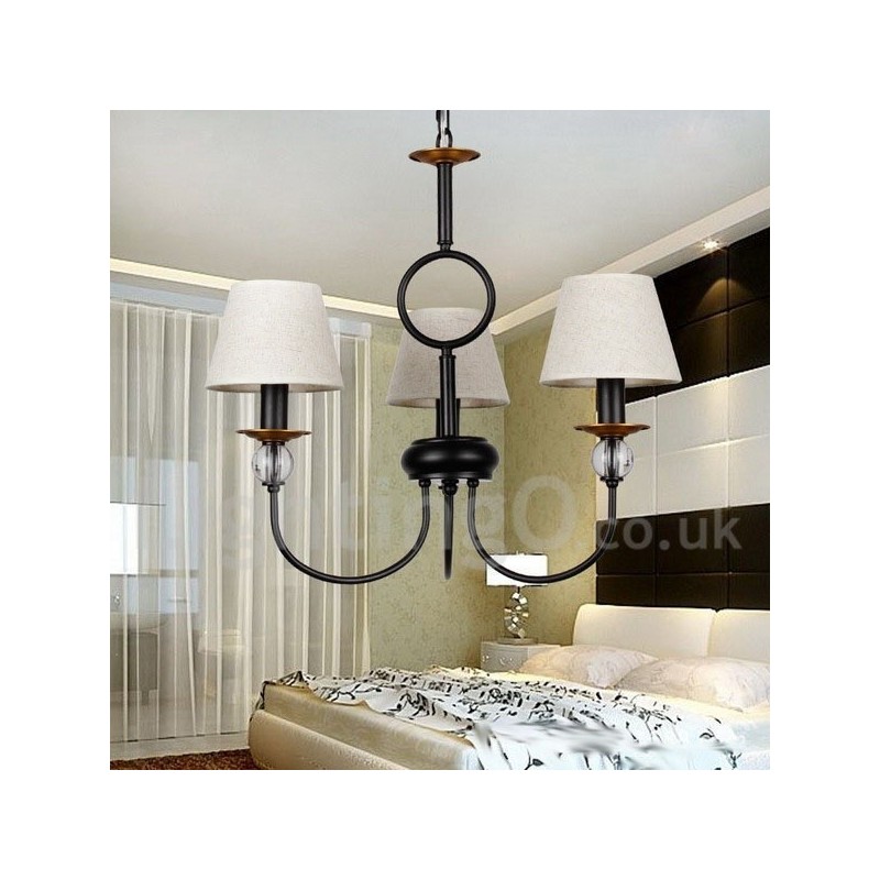 Lustre estilo vela contemporâneo estilo mediterrâneo retrô preto rústico de 3 luzes