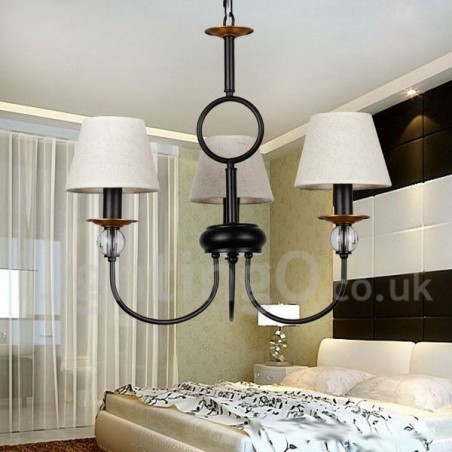 Lustre estilo vela contemporâneo estilo mediterrâneo retrô preto rústico de 3 luzes Lustre estilo vela contemporâneo estilo mediterrâneo retrô preto rústico de 3 luzes