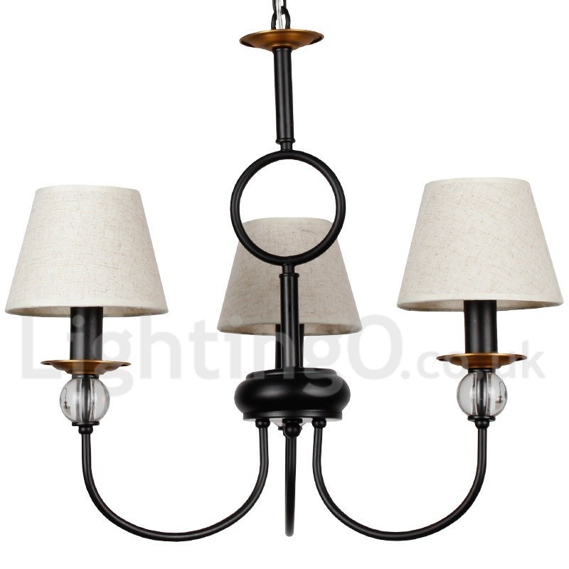 Lustre estilo vela contemporâneo estilo mediterrâneo retrô preto rústico de 3 luzes