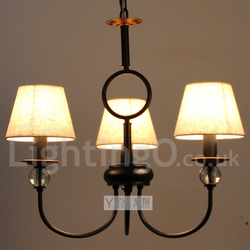 Lustre estilo vela contemporâneo estilo mediterrâneo retrô preto rústico de 3 luzes