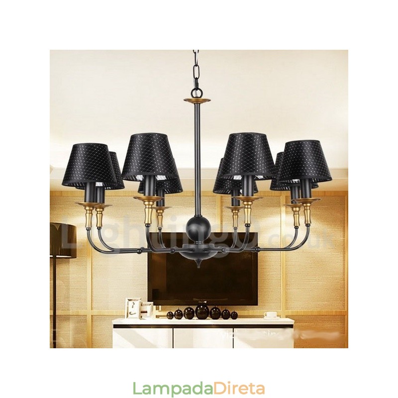 Lustre estilo vela rústica retrô de 8 luzes