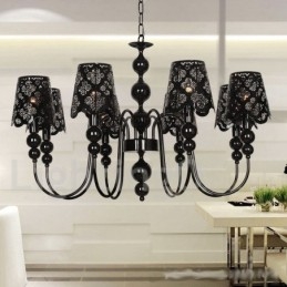 Lustre moderno contemporâneo de 8 luzes estilo vela preta vazada