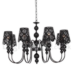 Lustre moderno contemporâneo de 8 luzes estilo vela preta vazada