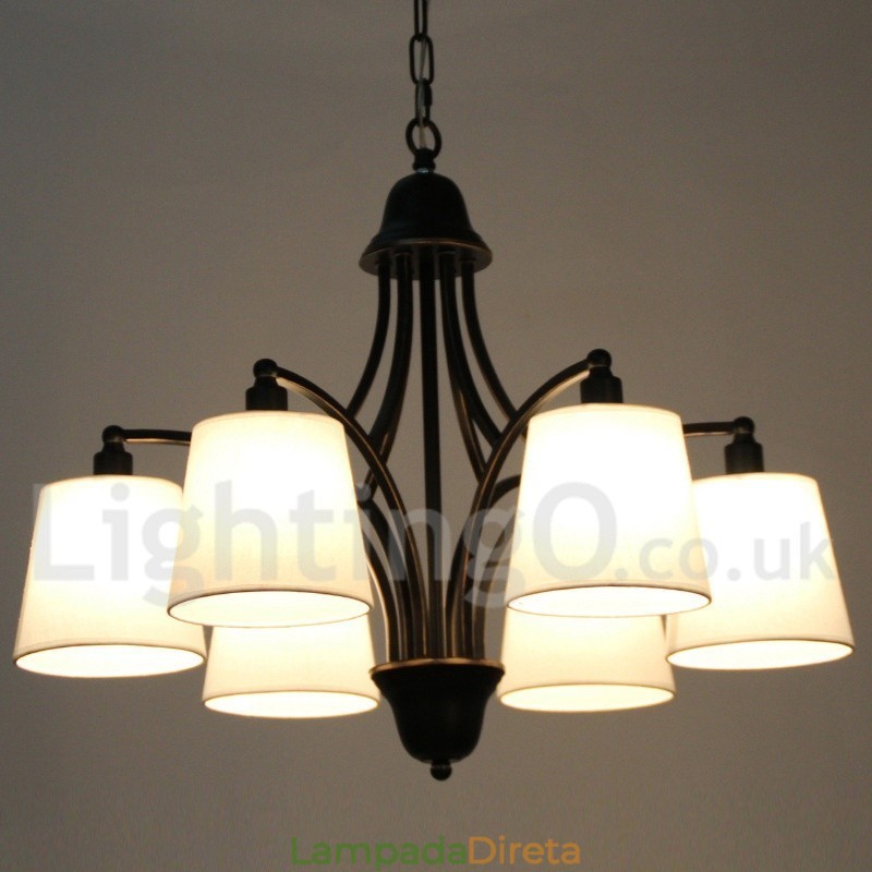 Lustre estilo vela contemporâneo retrô rústico de 6 luzes