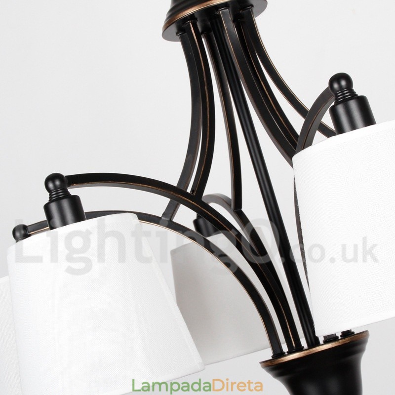 Lustre estilo vela contemporâneo retrô rústico de 6 luzes