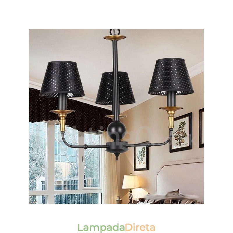 Lustre estilo vela rústica retrô de 3 luzes