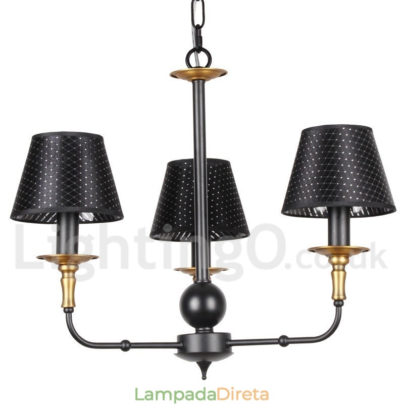 Lustre estilo vela rústica retrô de 3 luzes