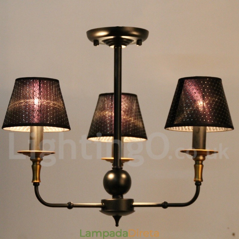 Lustre estilo vela rústica retrô de 3 luzes