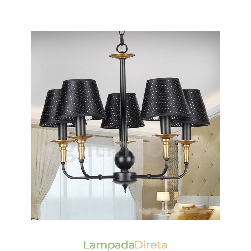 Lustre estilo vela rústica retrô de 5 luzes