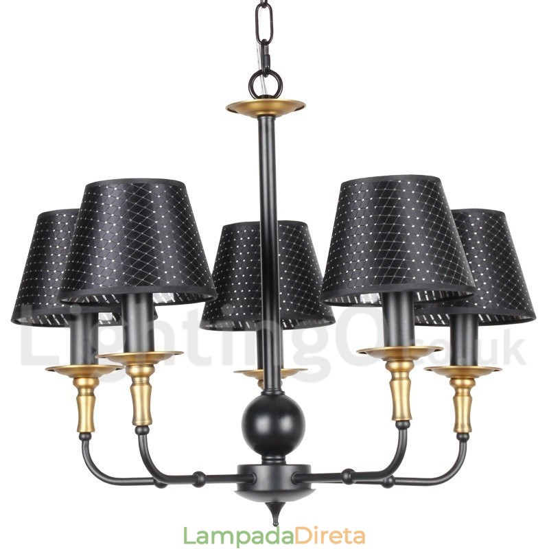 Lustre estilo vela rústica retrô de 5 luzes