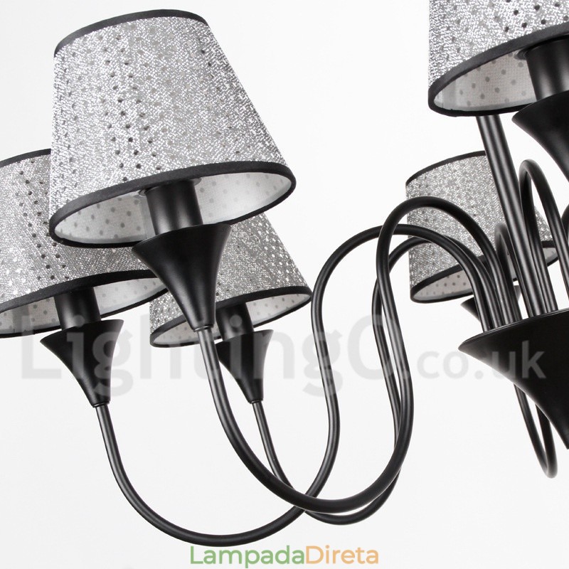 Lustre estilo vela preta retrô, moderno e contemporâneo, rústico, de 5 luzes