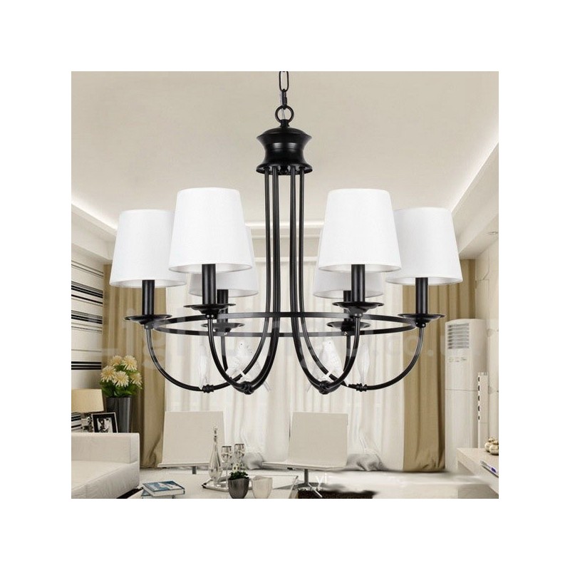 Lustre estilo mediterrâneo retrô preto de 6 luzes, estilo rústico e contemporâneo, estilo vela