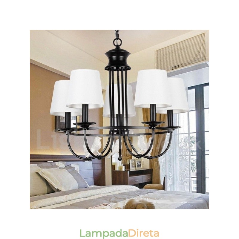 Lustre estilo mediterrâneo retrô preto de 5 luzes, estilo rústico e contemporâneo, estilo vela