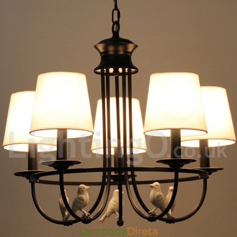 Lustre estilo mediterrâneo retrô preto de 5 luzes, estilo rústico e contemporâneo, estilo vela