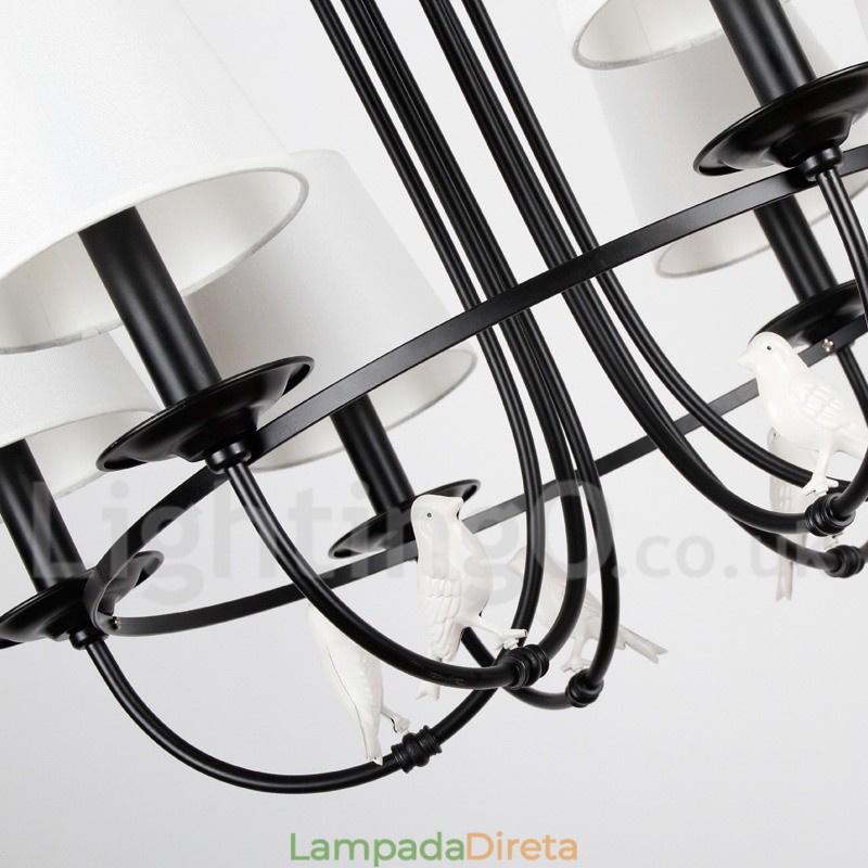 Lustre estilo mediterrâneo retrô preto de 5 luzes, estilo rústico e contemporâneo, estilo vela