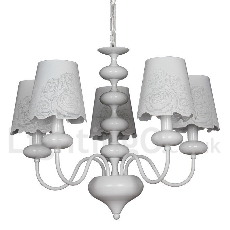 Lustre moderno contemporâneo de 5 luzes estilo vela branca vazada