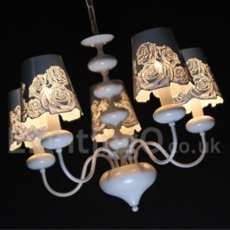 Lustre moderno contemporâneo de 5 luzes estilo vela branca vazada