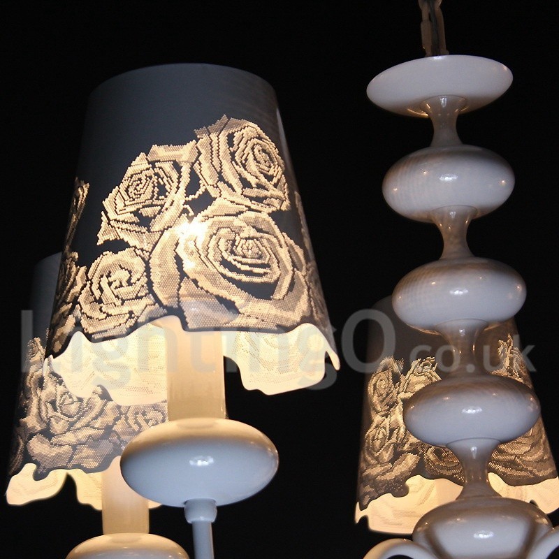 Lustre moderno contemporâneo de 5 luzes estilo vela branca vazada