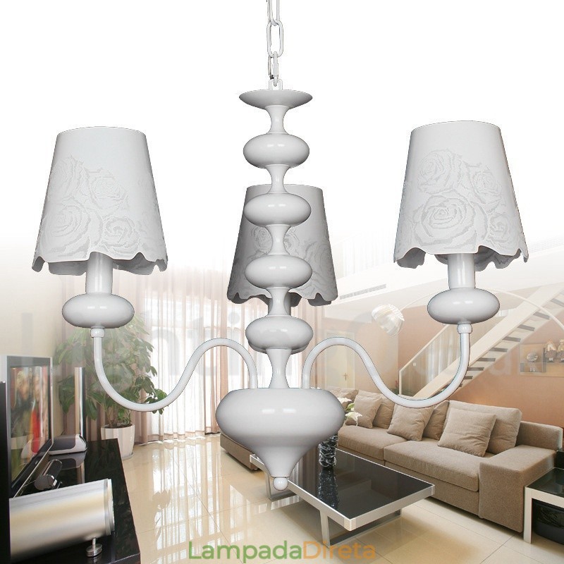Lustre moderno contemporâneo de 3 luzes estilo vela branca vazada
