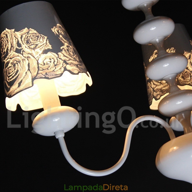 Lustre moderno contemporâneo de 3 luzes estilo vela branca vazada