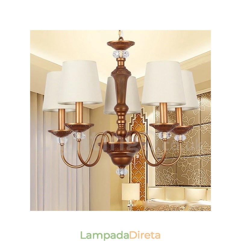 Lustre estilo vela retrô preto rústico de 5 luzes