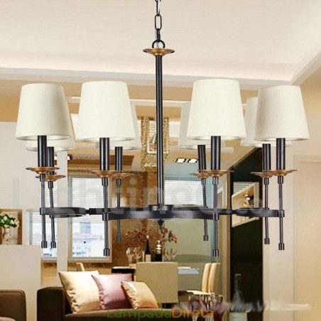Lustre estilo vela retrô preto rústico de 8 luzes Lustre estilo vela retrô preto rústico de 8 luzes