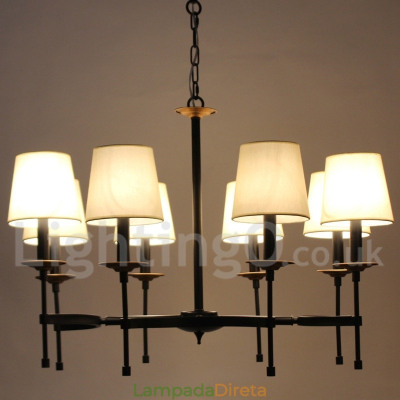 Lustre estilo vela retrô preto rústico de 8 luzes