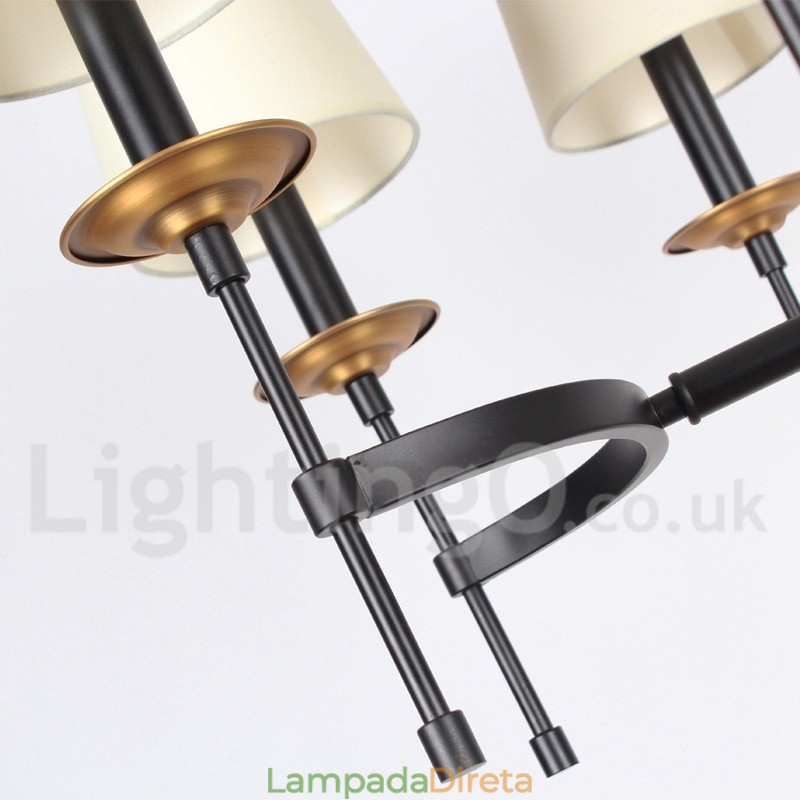 Lustre estilo vela retrô preto rústico de 8 luzes