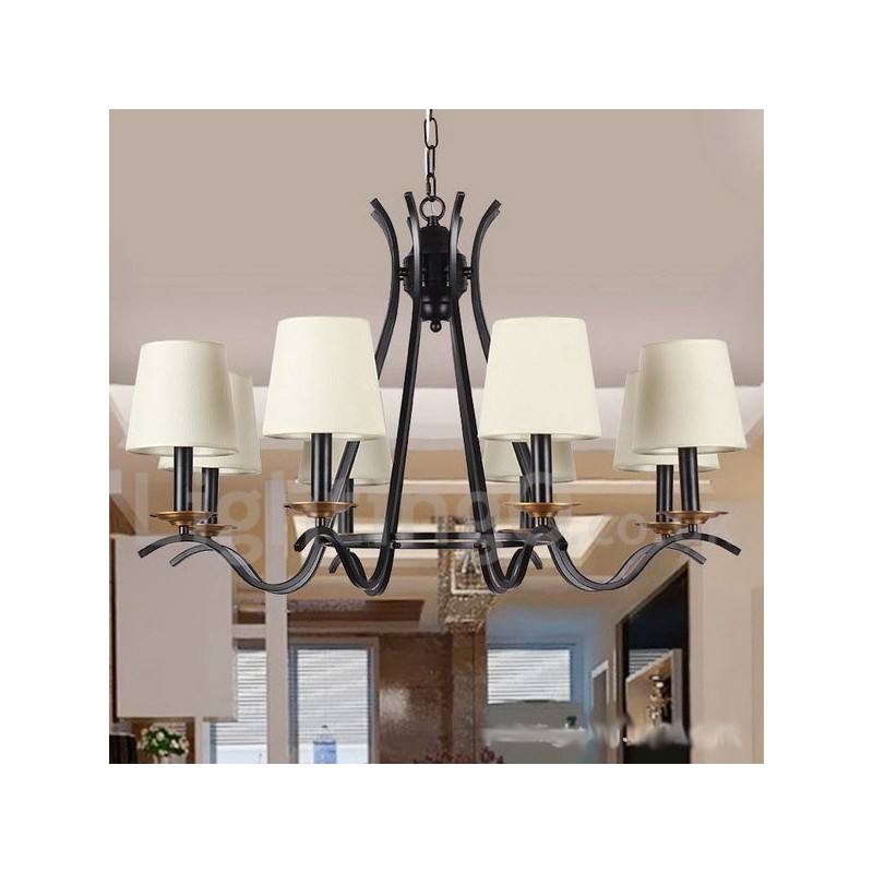Lustre estilo vela contemporâneo retrô preto de 8 luzes