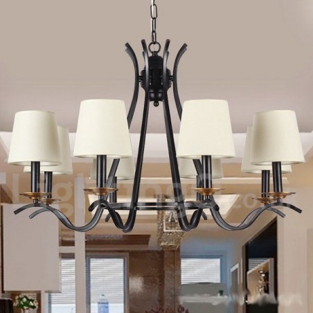 Lustre estilo vela contemporâneo retrô preto de 8 luzes