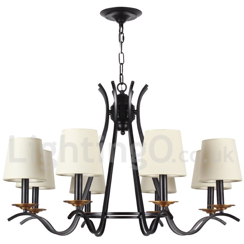 Lustre estilo vela contemporâneo retrô preto de 8 luzes
