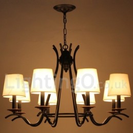 Lustre estilo vela contemporâneo retrô preto de 8 luzes