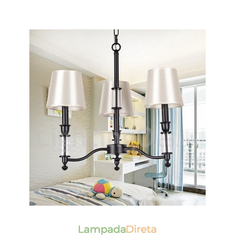 Lustre estilo vela contemporâneo retrô preto de 3 luzes