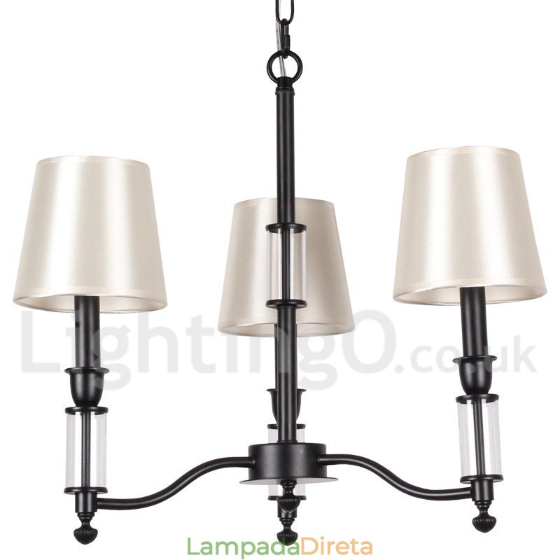 Lustre estilo vela contemporâneo retrô preto de 3 luzes