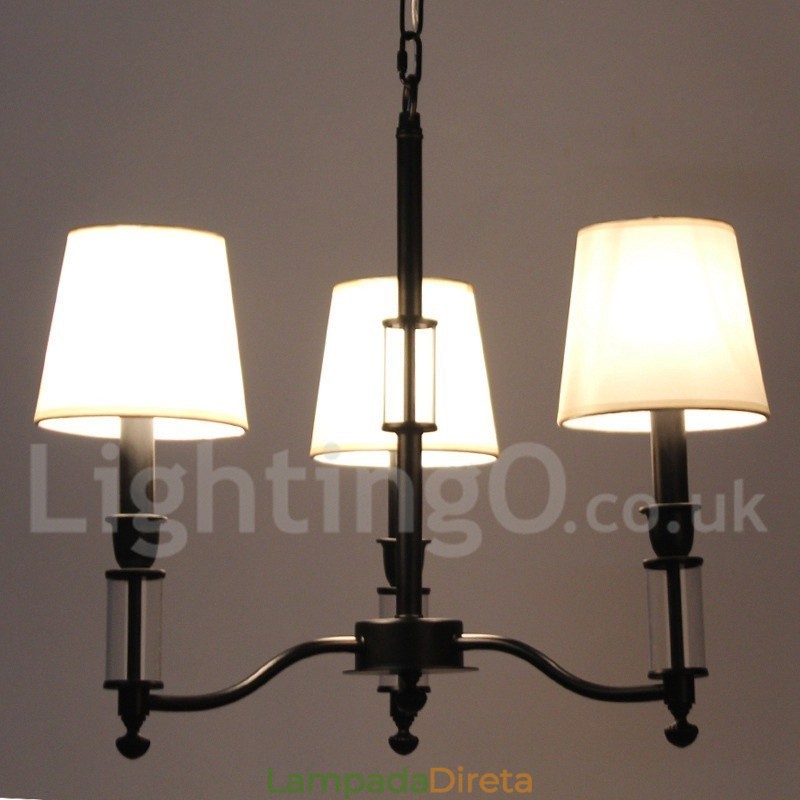 Lustre estilo vela contemporâneo retrô preto de 3 luzes