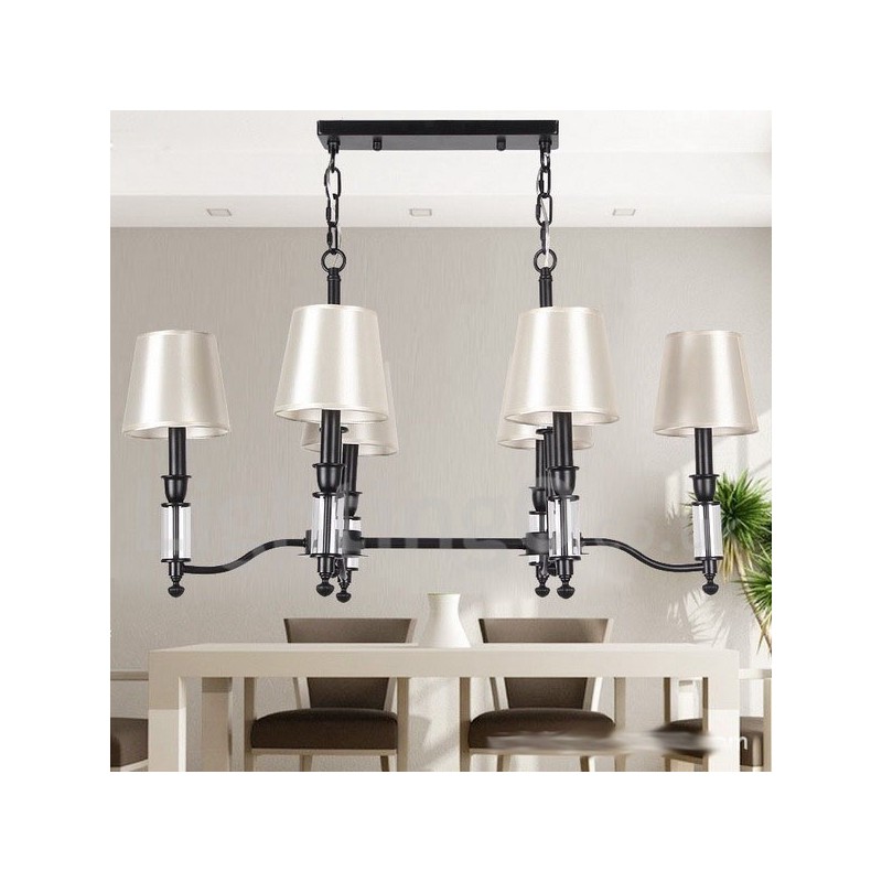 Lustre estilo vela contemporâneo retrô preto rústico de 6 luzes