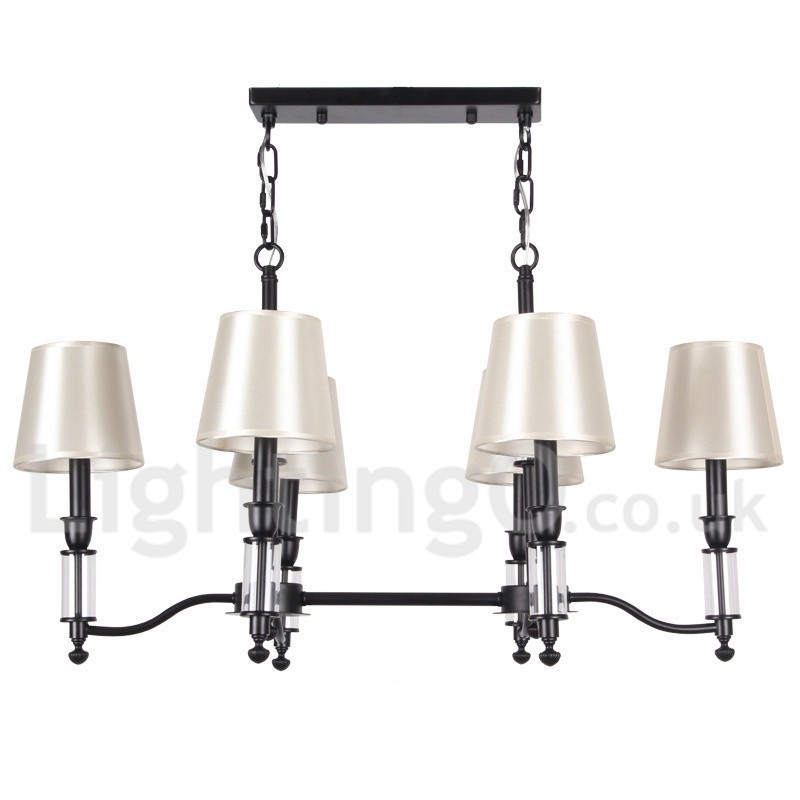 Lustre estilo vela contemporâneo retrô preto rústico de 6 luzes