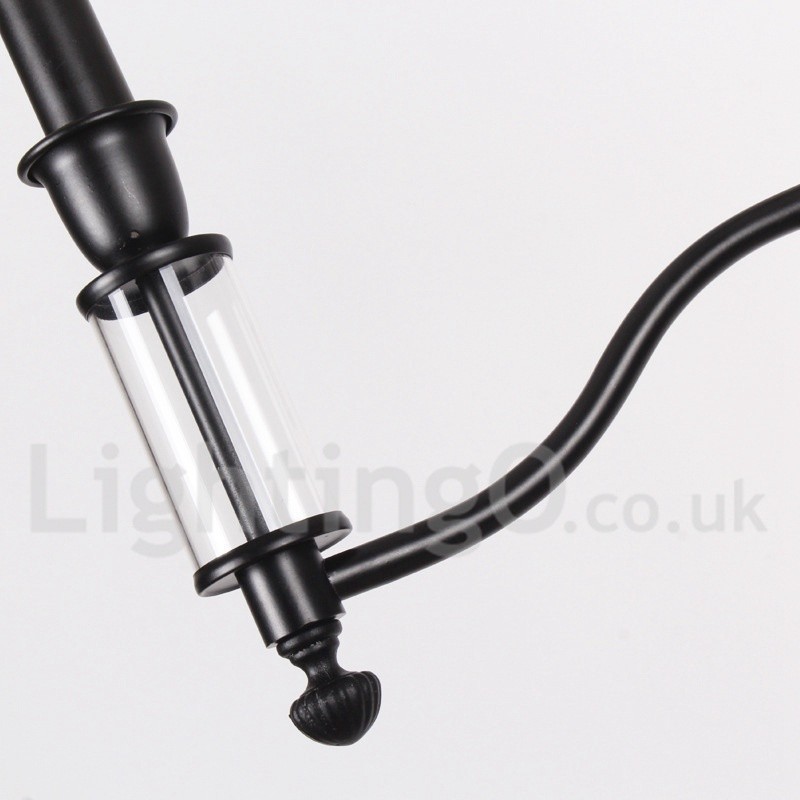 Lustre estilo vela contemporâneo retrô preto rústico de 6 luzes