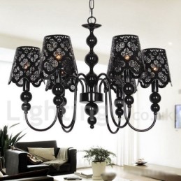 Lustre moderno contemporâneo de 6 luzes estilo vela preta vazada