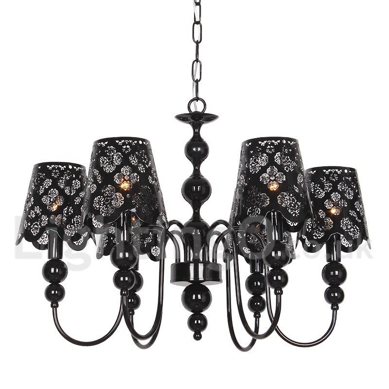 Lustre moderno contemporâneo de 6 luzes estilo vela preta vazada