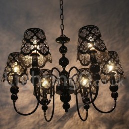 Lustre moderno contemporâneo de 6 luzes estilo vela preta vazada