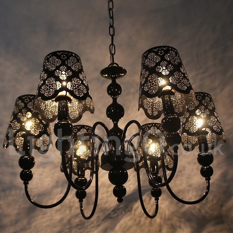 Lustre moderno contemporâneo de 6 luzes estilo vela preta vazada