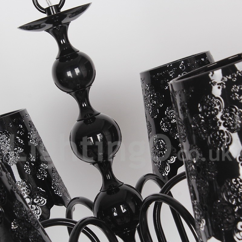 Lustre moderno contemporâneo de 6 luzes estilo vela preta vazada